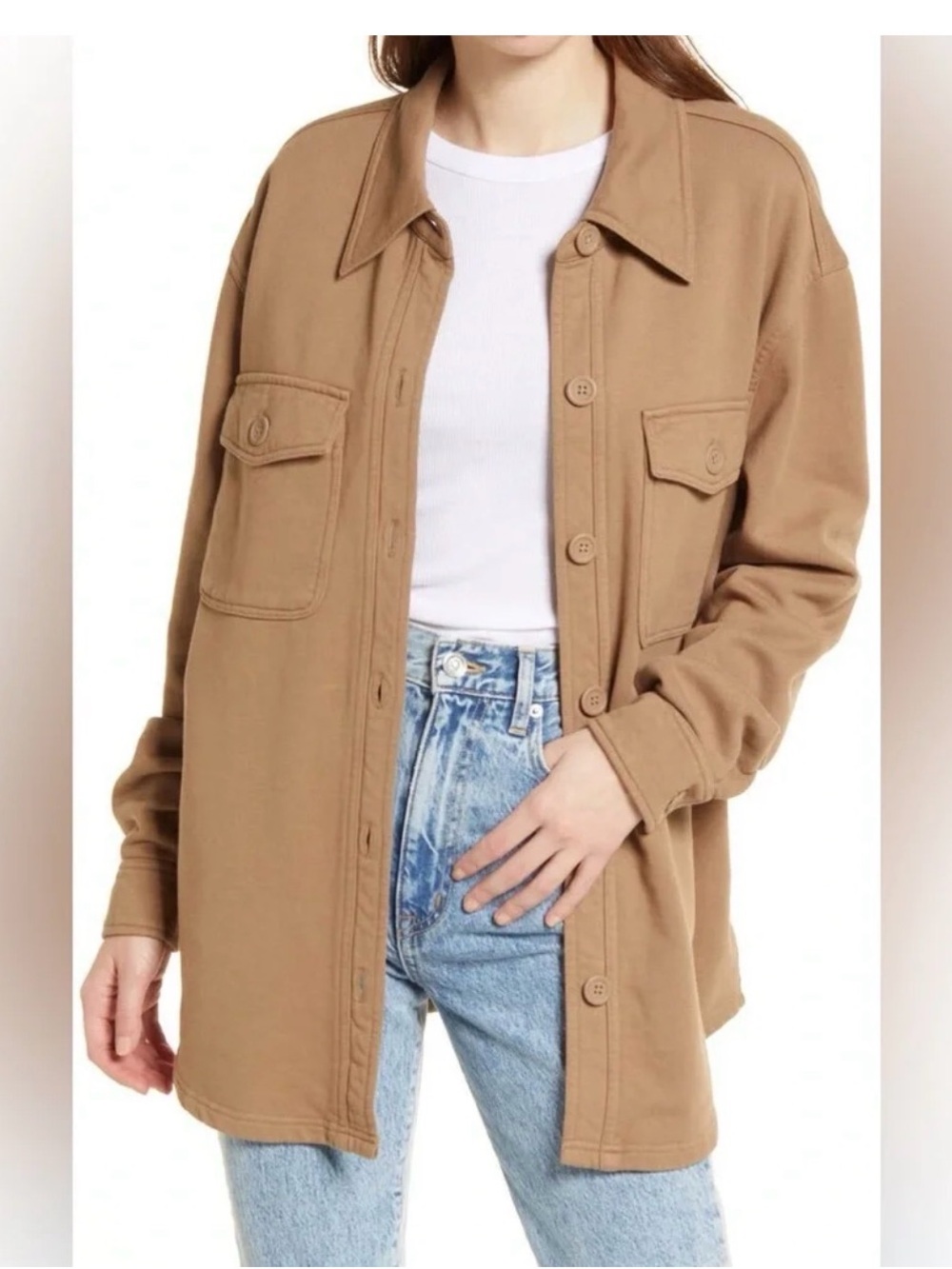 Good American Camel Utility Shacket Jacket